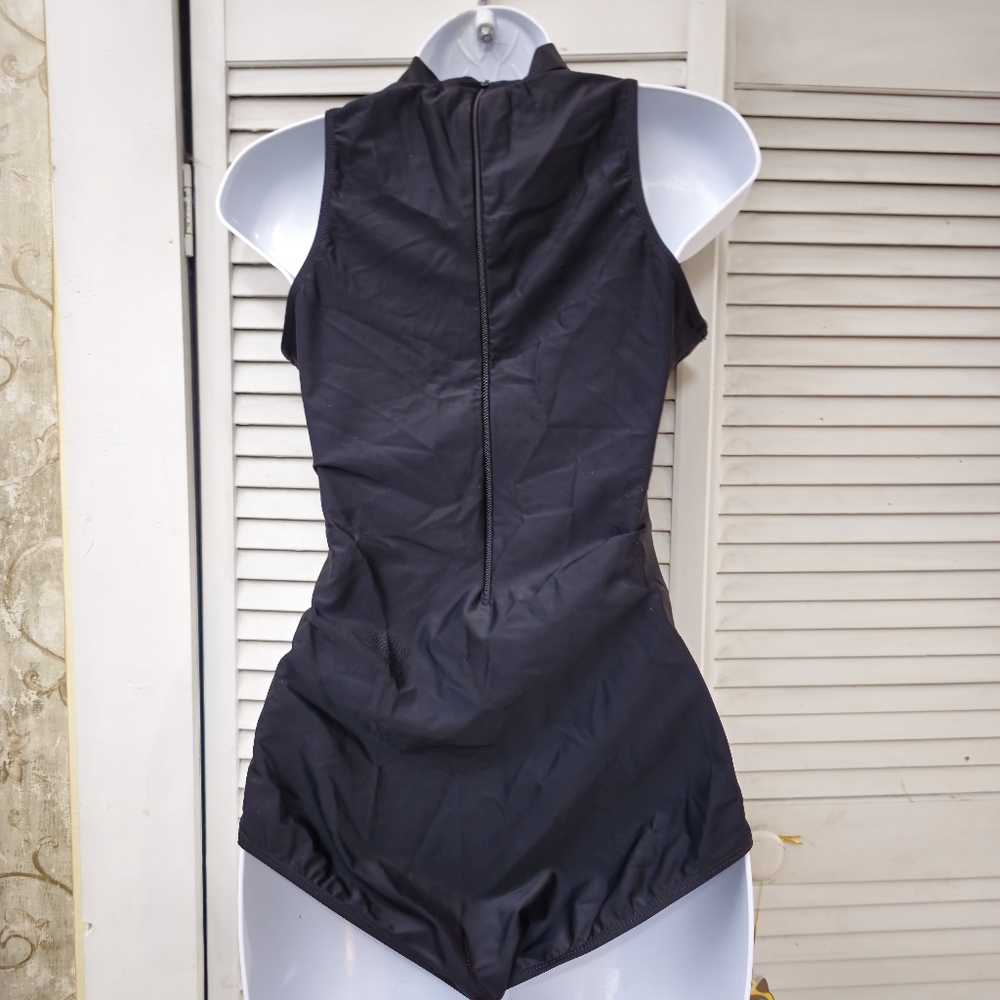 Womens Small Black Sleeveless Mock Neck One Piece Swimsuit‎ - Picture 2 of 8